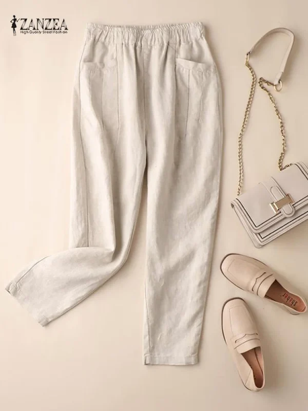 ZANZEA pantaloni estivi donna pantaloni Vintage in cotone elastico in vita solido Harem Pant Casual Pantalon allentato Oversize rapa Palazzo 1