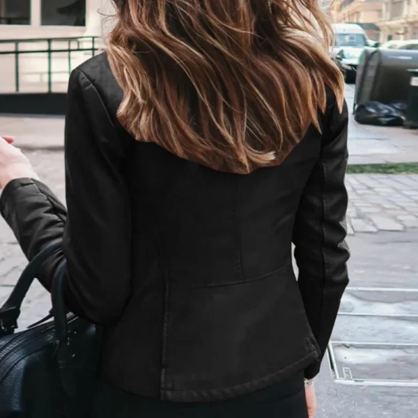 Giacca in ecopelle slim fit da donna Giacca classica da motociclista in pelle PU da motociclista Cappotto basic con cerniera primavera autunno 2