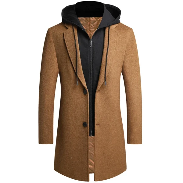 DIMUSI Giubbotti di lana con cappuccio da uomo invernali Casual Collo a sciarpa medio lungo Cappotto di lana spessa di cotone Trench di lusso maschile 4