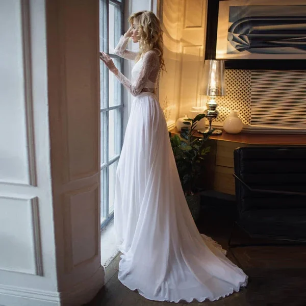 Elegante gonna da sposa in chiffon bianco Una linea Sweep Train Gonne lunghe da sposa Gonna lunga da donna in chiffon di seta lunga Saia Longa 3