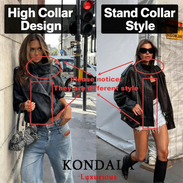 KONDALA Casual Chic Giacche di pelle nera Donna Manica lunga Bottoni Elastico Cappotti oversize Moda 2025 Autunno Cappotti streetwear 3