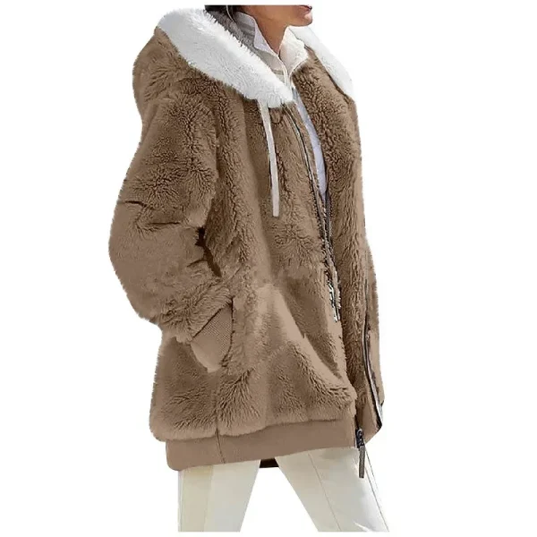 Cappotto da donna moda autunno inverno nuovo casual con cerniera con cappuccio vestiti da donna giacca in pile femminile in cashmere cappotti da donna tinta unita 4