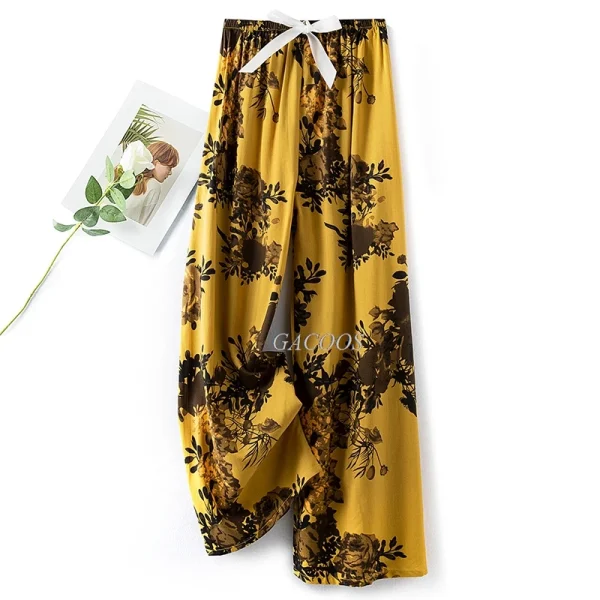 Nuovo stile Boho donna floreale bohemien pantaloni a gamba larga Lady elastico in vita pantaloni larghi da spiaggia per le vacanze pigiama in viscosa 6