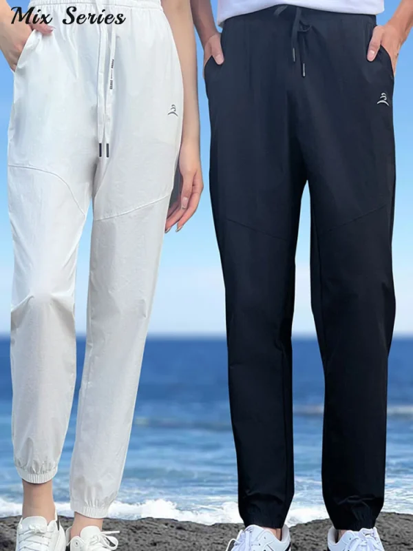 Pantaloni casual ad asciugatura rapida in seta di ghiaccio pantaloni sportivi in vita elastica con coulisse allentata 2024 autunno nuova moda femminile abbigliamento sportivo 1