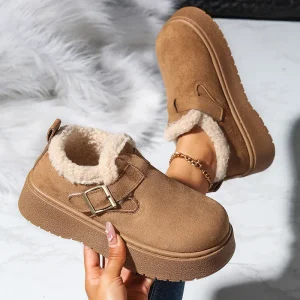 Stivali da neve in peluche con suola spessa autunno inverno donna comodi stivaletti con fodera in pile caldo donna scarpe in cotone con plateau antiscivolo Mujer 1