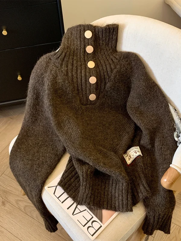 Maglione da donna in cashmere marrone Harajuku maniche lunghe dolcevita pullover maglioni maglione vintage Y2k anni 2000 vestiti moda inverno 1