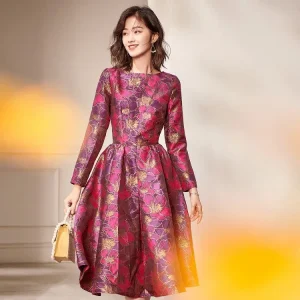 Abito jacquard autunno estate Abito da sera di Capodanno Abito a metà polpaccio stile Inghilterra Abito da festa per donna Abito da ballo HT1137 1