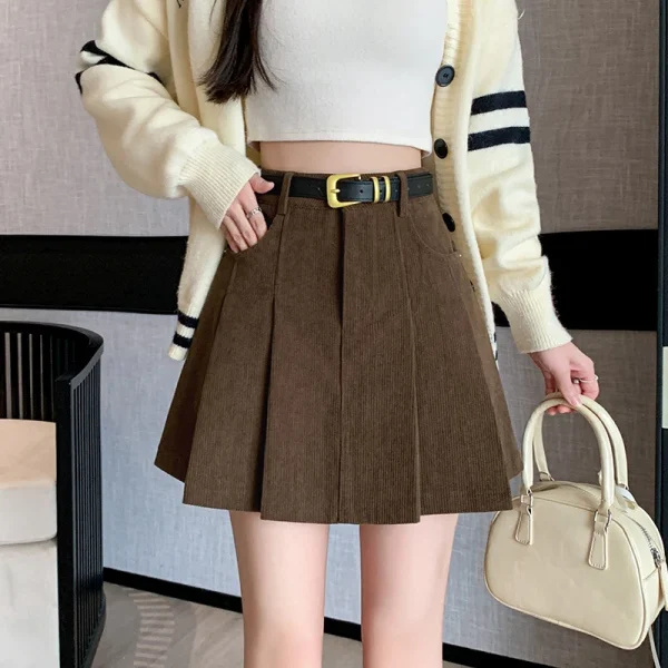 2024 Autunno e Inverno Mini Gonna a pieghe Moda donna Streetwear A-line Skater Kawaii Gonne con cintura Ragazza della scuola coreana Saia 6