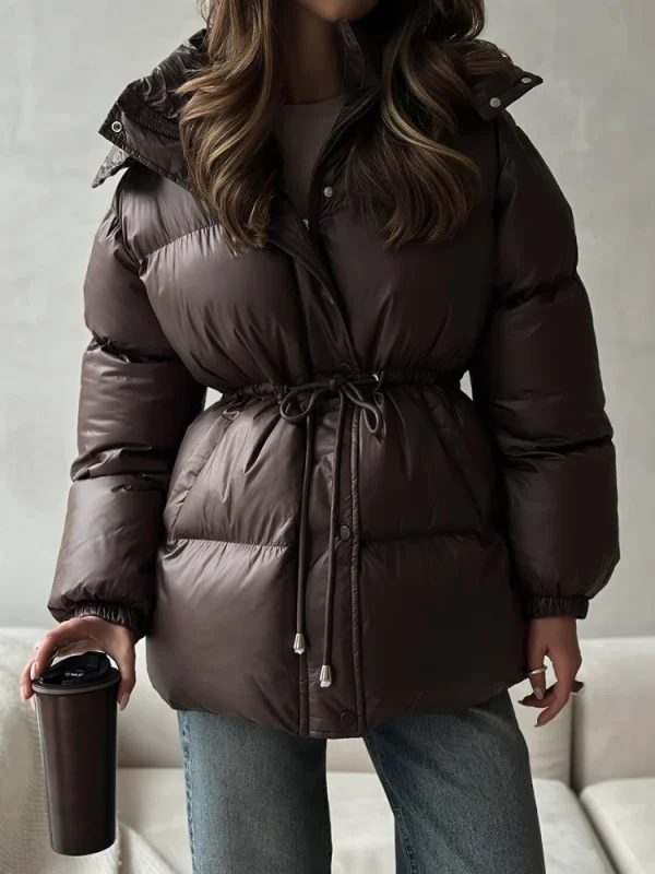 Tossy Leisure Cappotto Parker corto con cappuccio da donna con coulisse in vita caldo solido tasca con cerniera invernale maniche lunghe 2025 Cappotto Parker 2