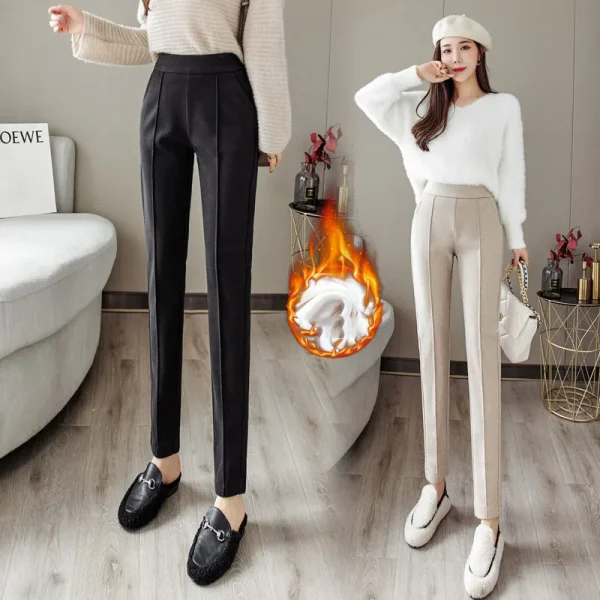 Pantaloni di lana Pantaloni a matita Harem da donna 2024 Autunno Inverno Vita alta Addensare Pantaloni da abito in velluto Pantaloni da donna da ufficio 6
