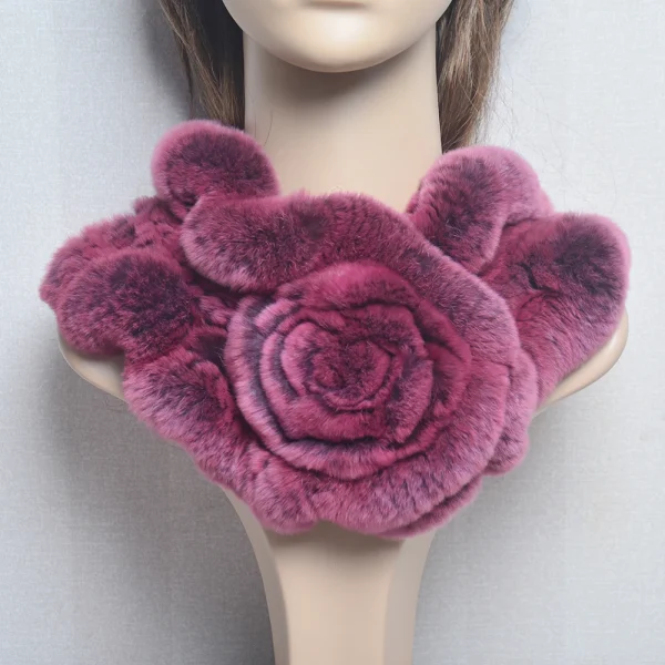 Sciarpa in vera pelliccia di coniglio Rex addensata invernale da donna per donna, collo, scaldacollo, coprispalle, fazzoletto da collo lavorato a maglia 4