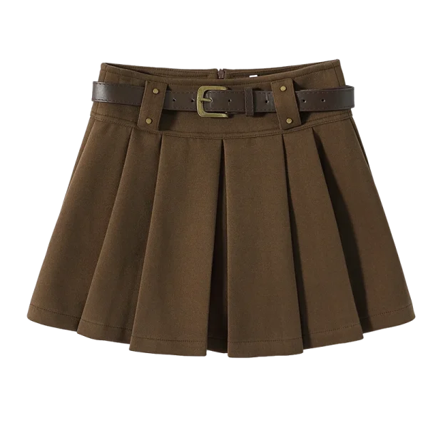 Gonna di lana caffè stile preppy per le donne Autunno Inverno 2025 Minigonna chic a vita alta femminile coreana spessa capispalla Faldas 5