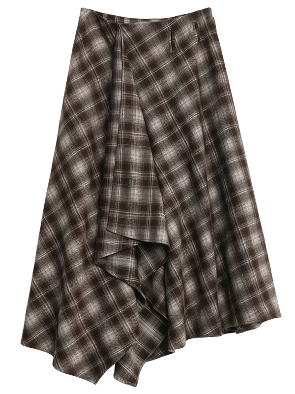 CHIC VEN Gonne da donna Una linea retrò allentata a vita alta colore irregolare plaid smerigliato metà corpo gonna lunga da donna inverno 2025 5