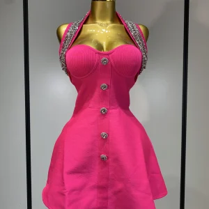 Abito da compleanno di lusso da donna Abito da fasciatura sexy senza schienale con perline A Line 2025 Abito da sera elegante per celebrità lavorato a maglia 1