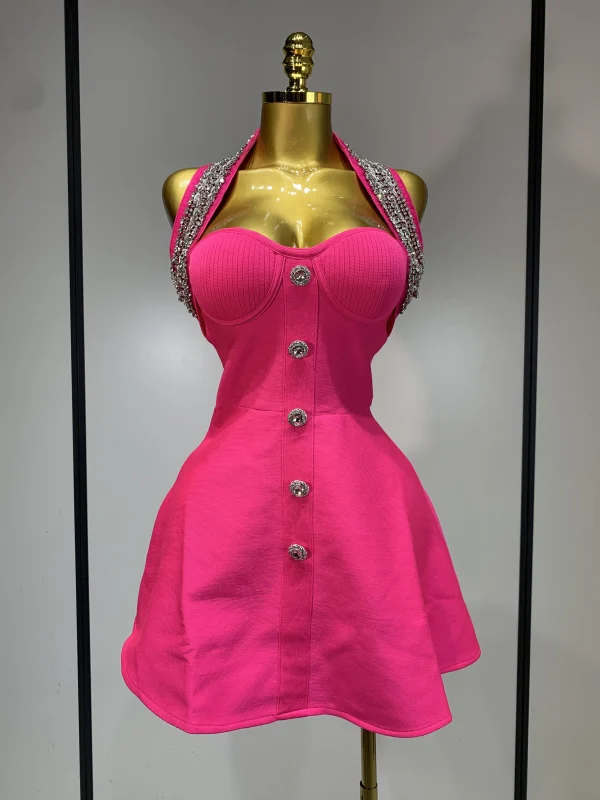 Abito da compleanno di lusso da donna Abito da fasciatura sexy senza schienale con perline A Line 2025 Abito da sera elegante per celebrità lavorato a maglia 1