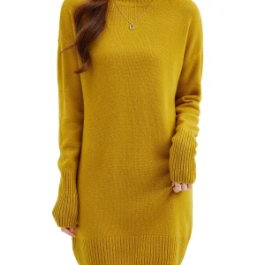 Maglione a collo alto Pullover da donna 100% lana merino Abito maglione lungo Autunno Inverno Caldo maglione lavorato a maglia a maniche lunghe Abiti femminili 1