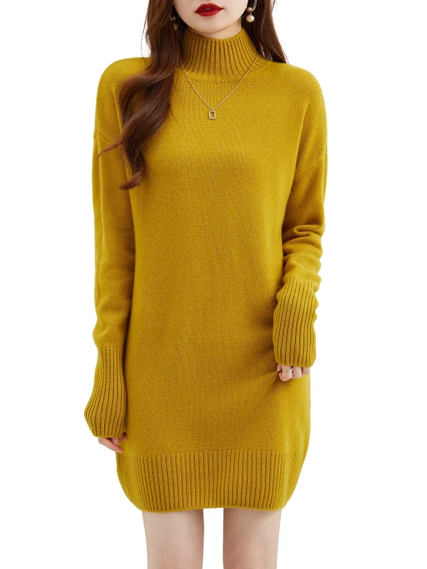 Maglione a collo alto Pullover da donna 100% lana merino Abito maglione lungo Autunno Inverno Caldo maglione lavorato a maglia a maniche lunghe Abiti femminili 1