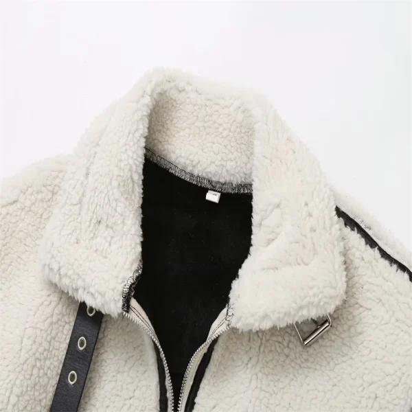 PB & ZA 2023 Autunno Nuove Donne di Usura Stile Europeo e Americano Casual Pelliccia di Un Pezzo di Lana di Agnello di Colore di Contrasto Peluche Giacca Calda C 4