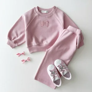 Vestiti della neonata Set Autunno Kid Cute Bow Felpe Pullover Sweet Top e Pantaloni 2 pezzi Vestito Bambini Moda Tute Abiti 1