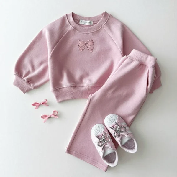 Vestiti della neonata Set Autunno Kid Cute Bow Felpe Pullover Sweet Top e Pantaloni 2 pezzi Vestito Bambini Moda Tute Abiti 1