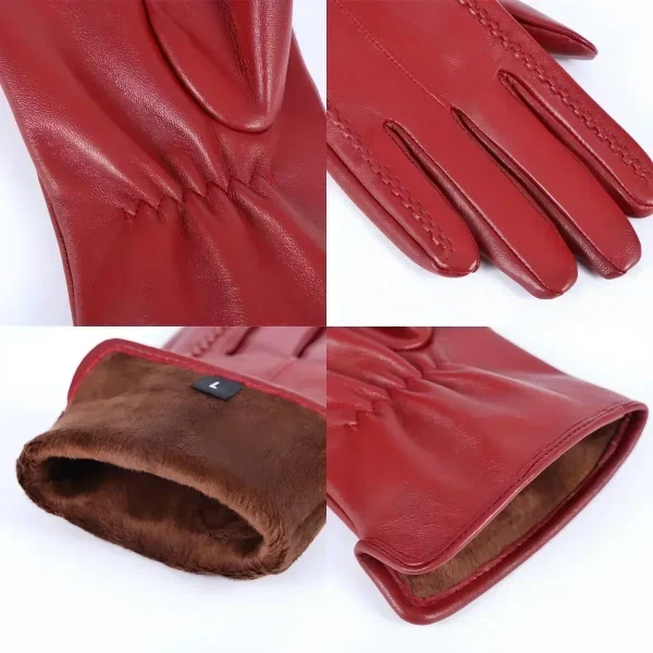 Guanti da donna in pelle di pecora di buona qualità, caldi invernali, più velluto, corti e sottili, touch screen, colore guida, guanti in pelle da donna 4