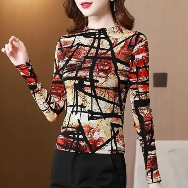 Autunno e inverno Pullover da donna girocollo Patchwork stampa sottile sottofondo moda Casual elegante pendolare manica lunga top 2