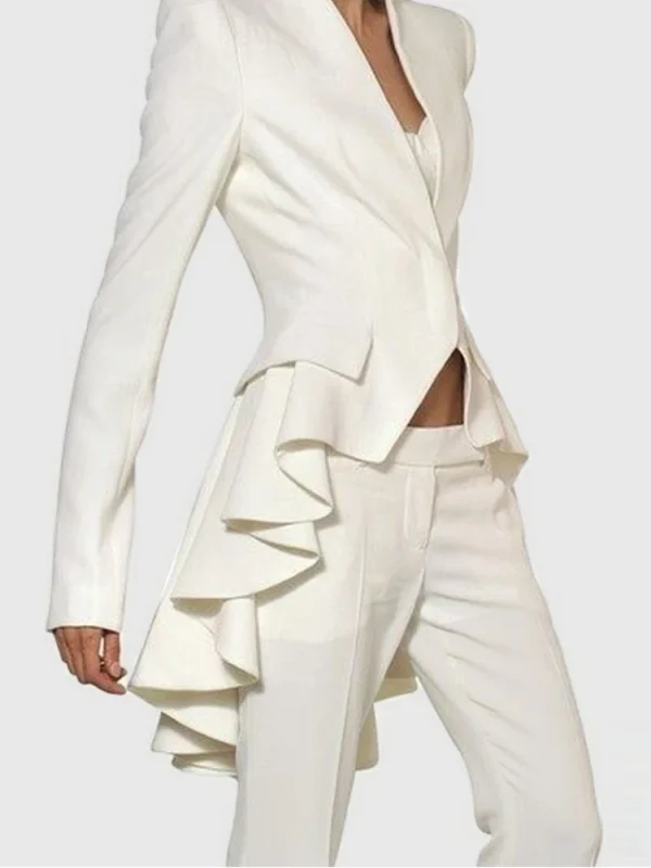 2025 Blazer Donna Autunno Primavera Manica lunga Colletto alla coreana Cappotto solido Giacche da strada sottili Blazer con coda di volant vintage Capispalla 5
