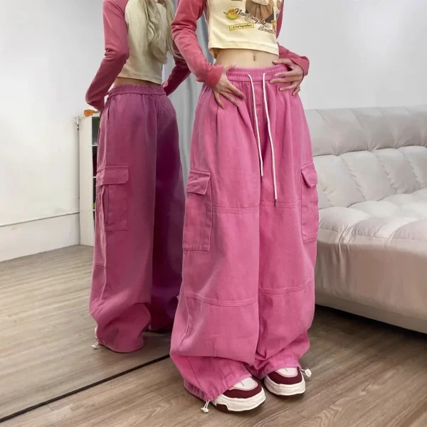 Pantaloni da lavoro in puro cotone blu intenso Pantaloni larghi larghi a gamba larga lunghi fino al pavimento Pantaloni casual primavera estate Moda alla moda 2