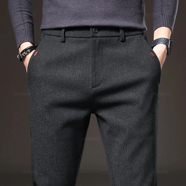 Pantaloni casual da uomo autunnali Business Fashion Elastico in vita Slim Fit Stretch Pantaloni in cotone nero grigio spesso da uomo 1