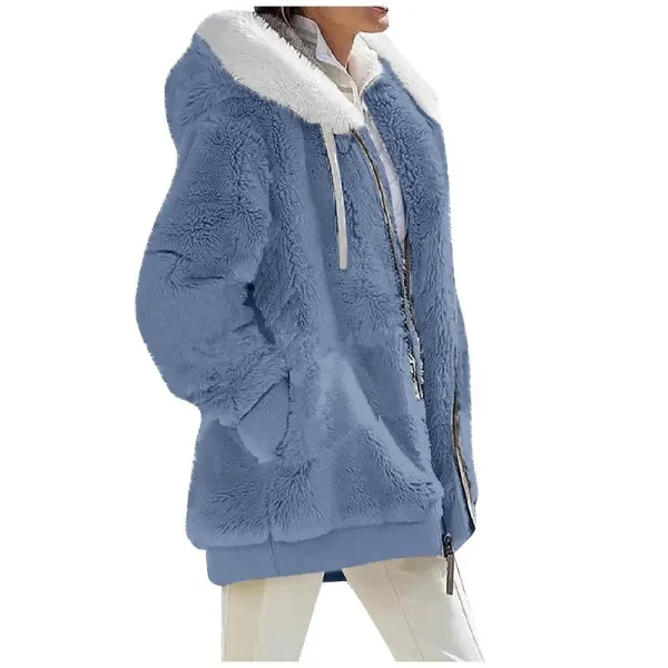 Cappotto da donna moda autunno inverno nuovo casual con cerniera con cappuccio vestiti da donna giacca in pile femminile in cashmere cappotti da donna tinta unita 6