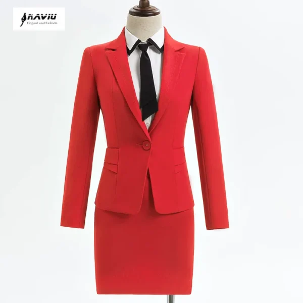 NAVIU Abiti da lavoro da donna formali rossi con gonna e giacca Cappotto da donna Office Professiona l Blazer Set Stili OL primaverili Nero 2