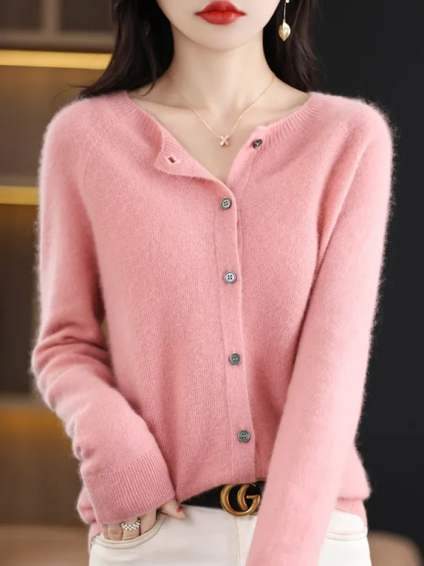 Nuova Moda Primavera 100% Lana Merino Delle Donne O-Collo Cardigan Maglione di Cachemire 2024 Abbigliamento Femminile Grace Maglieria Coreano Magliette E Camicette 3