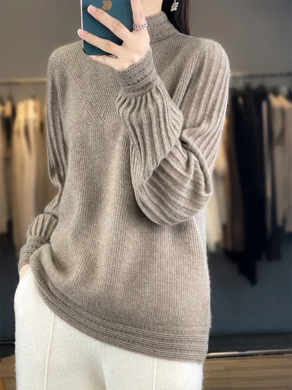 Maglione autunno inverno europeo Pullover da donna Maglione 100% lana merino Pullover Collo a lupetto Peluche Abbigliamento termico Moda lavorata a maglia 2
