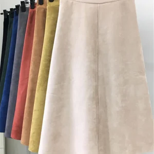 REALEFT Nuovo 2025 Autunno Inverno Donna Pelle Scamosciata Midi Gonne A Vita Alta Multi Colore Elegante A-Line Gonne Ombrello Gonna da Donna Femminile 1