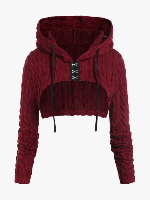 Canotta arricciata con rifiniture in pizzo da donna ROSEGAL e Top in maglia con cappuccio, taglie forti autunno, inverno Streetwear 2 pezzi camicette 3