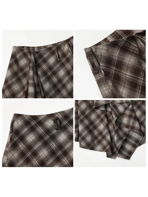 CHIC VEN Gonne da donna Una linea retrò allentata a vita alta colore irregolare plaid smerigliato metà corpo gonna lunga da donna inverno 2025 4