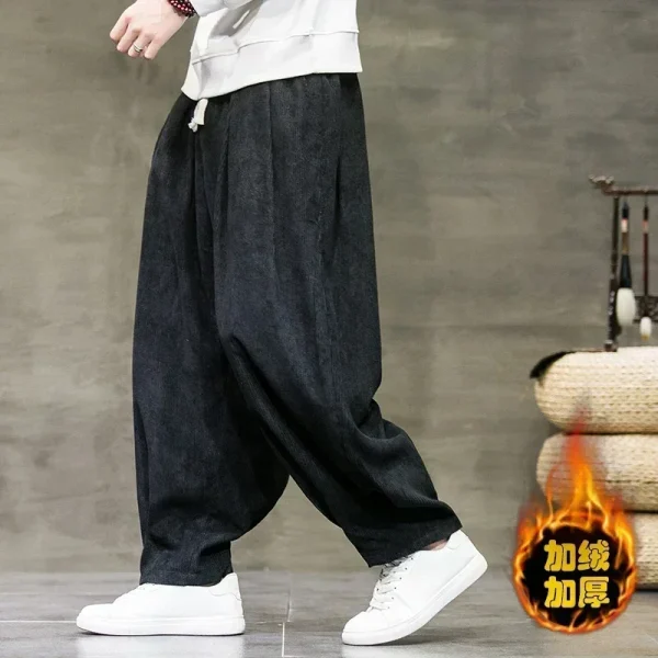 Pantaloni di velluto a coste invernali Pantaloni sportivi Harem oversize ispessiti in pile tinta unita di nuova moda da uomo Pantaloni casual caldi da donna invernali 3