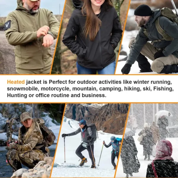 Giacca riscaldata Giacca riscaldante invernale Cappotto antivento da sci con cappuccio 7 zone riscaldate Escursionismo Pesca calda Abbigliamento da campeggio per uomo Donna 5