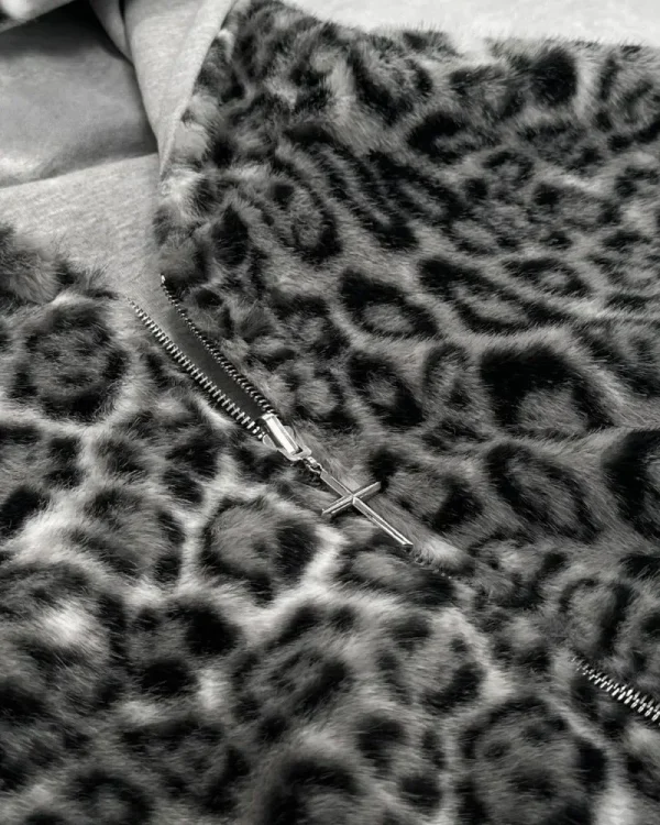 abbigliamento leopardato double face in autunno e inverno felpa casual da strada con cappuccio originale Kuaku retrò elegante con cerniera allentata 2