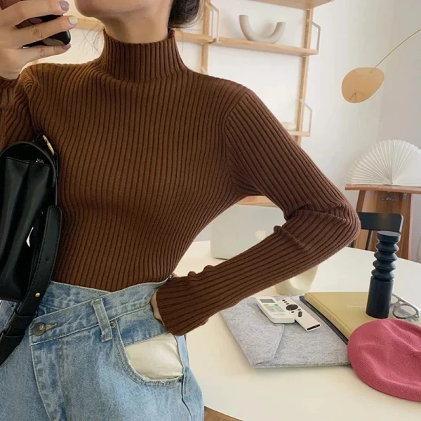 2025 Maglioni lavorati a maglia Top Chic Autunno Inverno Maglione Pullover Donna Manica lunga Dolcevita casual Maglione basic caldo 6