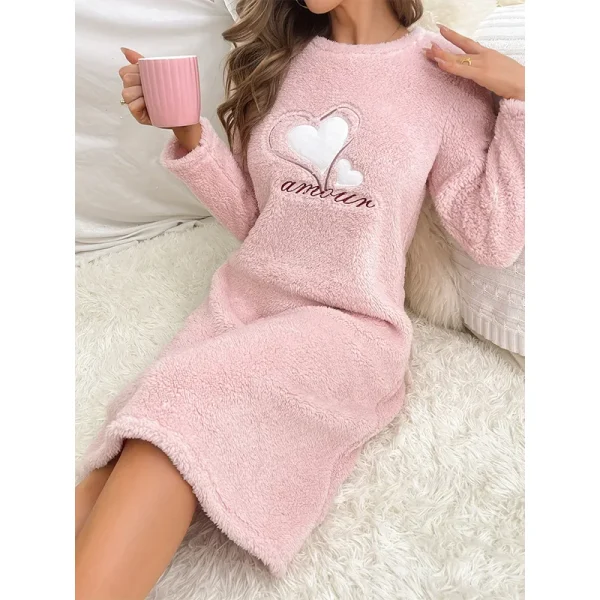 Camicia da notte da donna in velluto di flanella autunno inverno addensare camicia da notte calda cuore indumenti da notte comodi abiti causali femminili per la casa 4