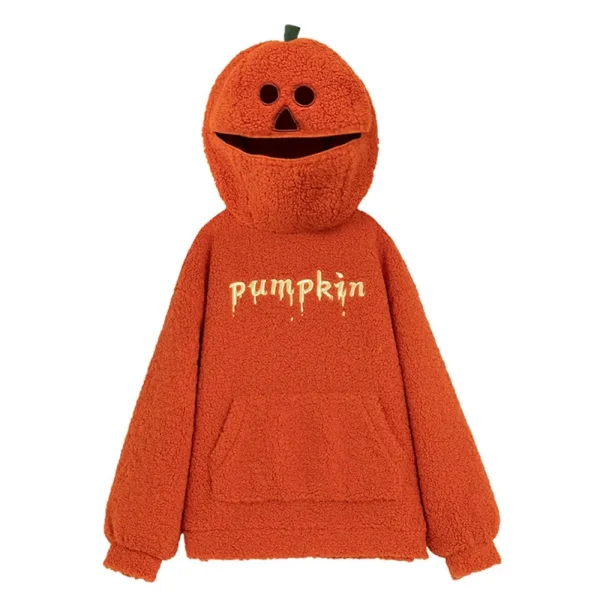 Y2k felpa con cappuccio oversize zucca divertente carino felpa con cappuccio abbigliamento agnello peluche maglione cappotto con cappuccio cartone animato autunno e inverno maglione sciolto 4