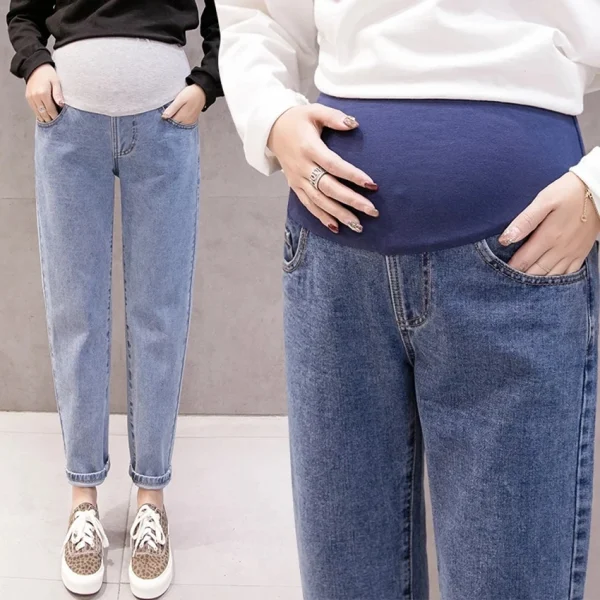 Pantaloni addominali per gravidanza Jeans per fidanzato Pantaloni premaman per donne incinte Vestiti Pantaloni a vita alta Jeans denim larghi 4