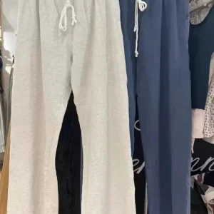 Nuova primavera autunno pantaloni sportivi da donna larghi tinta unita grigio coulisse pantaloni a gamba larga abbigliamento sportivo casual pantaloni lunghi misto cotone 1