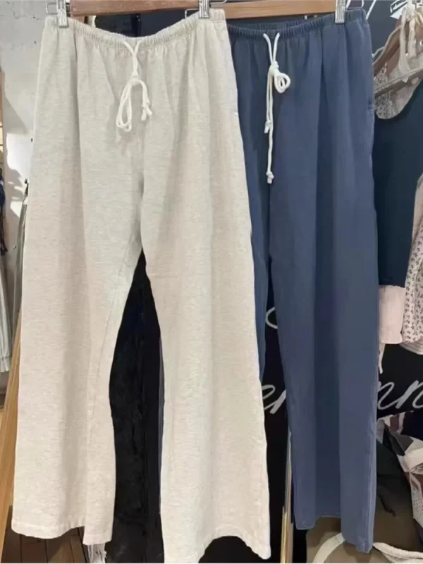 Nuova primavera autunno pantaloni sportivi da donna larghi tinta unita grigio coulisse pantaloni a gamba larga abbigliamento sportivo casual pantaloni lunghi misto cotone 1
