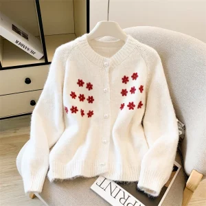 Maglieria casual invernale da donna cardigan floreale Y2K Harajuku estetica carina stile anni 2000 retrò top maglione caldo vestiti 2025 nuovo 1