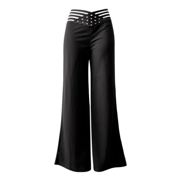 Pantaloni svasati a gamba larga da donna Autunno Casual incrociati con toppa in rete trasparente Pantaloni a vita alta Y2k Streetwear Pantaloni da lavoro eleganti 4