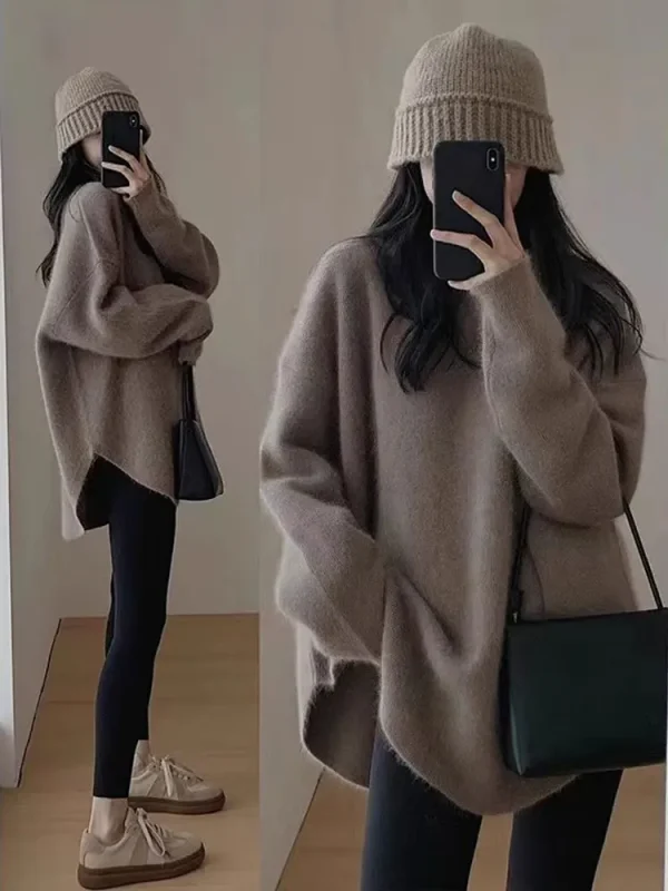 Maglione da donna in puro cashmere 100% girocollo di fascia alta autunno e inverno maglione a vento pigro spesso sciolto taglie forti 2