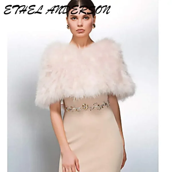 Lussuoso struzzo bianco piuma avvolgente giacca di pelliccia da sposa matrimonio coprispalle cappotto sposa inverno festa di nozze pelliccia bolero donna chaqueta 6