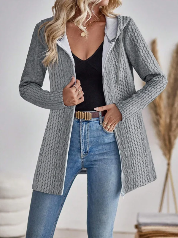 Felpa con cappuccio con cerniera in tinta unita con struttura alla moda da donna elegante direzionale 3